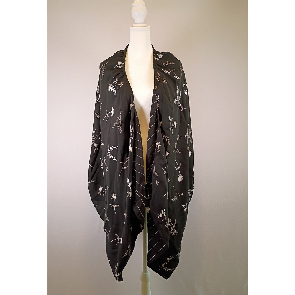 Dark Academia Valerie Stevens II Womens 22W Black Silk Floral Pinstripe Wrap